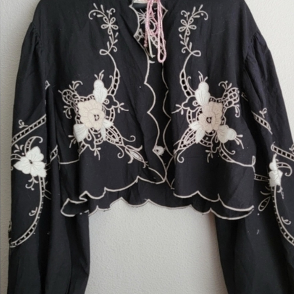 Free People Valencia Bed Jacket Embroidered Rare! S - Picture 4 of 8